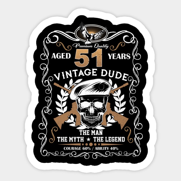 Skull Aged 51 Years Vintage 51 Dude Sticker by Hsieh Claretta Art